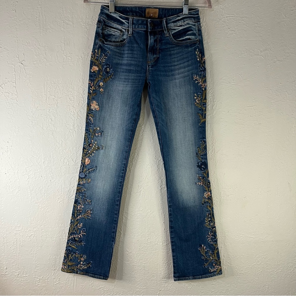 DRIFTWOOD Blue Embroidered Bootcut Jeans with Floral Accent - Picture 5 of 16